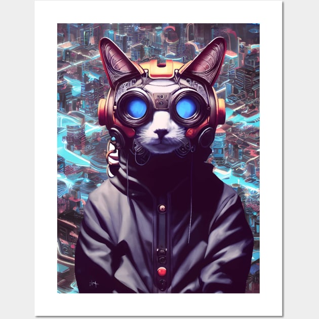 Cool Japanese Techno Cat In Future World Japan Neon City Wall Art by star trek fanart and more